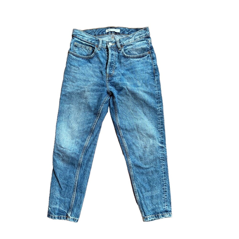 Zara High Rise Mom Jeans Womens Size 30 Medium Wash Cropped Ankle Pre-Owned